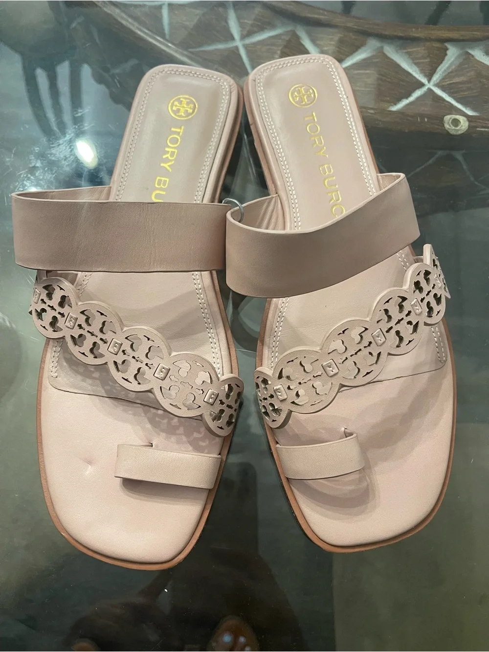 Tory Burch Tiny Miller Toe-Ring Slides size 10.5 in shell pink